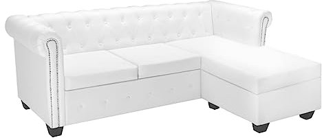 Willood Chesterfield-Sofa L-Form Ecksofa mit Schlaffunktion Kunstleder Weiß (rechts)