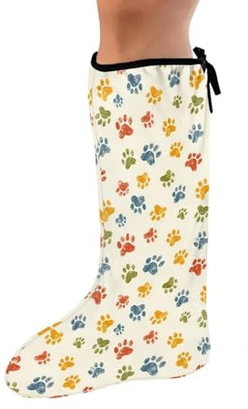 Gomyblomy Colorful Paw Print Leg Cast Cover for Outdoor Decorative Cast Sleeve Elastic Fabric Cast Socks Over Cast for Foot Cute Leg Cast Bandage Protector Cover for Adults Kids-S