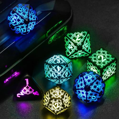 ZHOORQI LED Würfel Set DND Wiederaufladbar, DND Würfel Wireless Charging, RGB Light up Würfelset für Dungeons und Drachen Rollenspiel Würfel Geschenke(RGB-Dragon Scale)