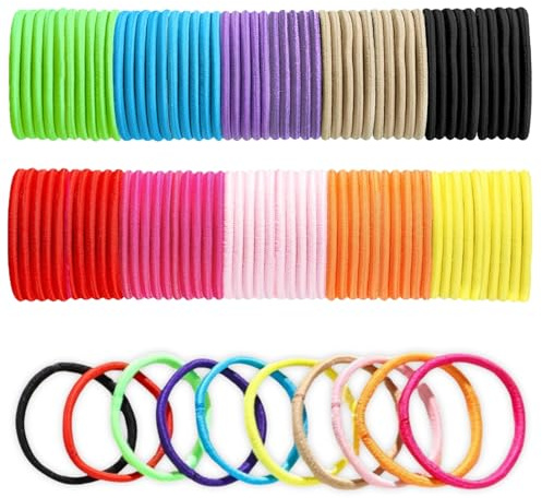 KEYRI 100 Stück Haargummis, langlebige Gummis für dicke Haare, elastische Bänder, Haarzubehör für Damen und Mädchen (bunt)