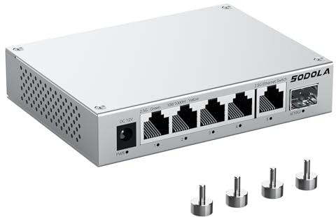 SODOLA 2.5Gb Switch Unmanaged,5 x 2.5G Base-T Ports, 1x 10G SFP+, Aluminum Alloy Cooling & Magnetic Mounting,2.5 Gigabit Network Switch Fanless Plug & Play, 2.5 Gigabit Switch,Lifetime Protection