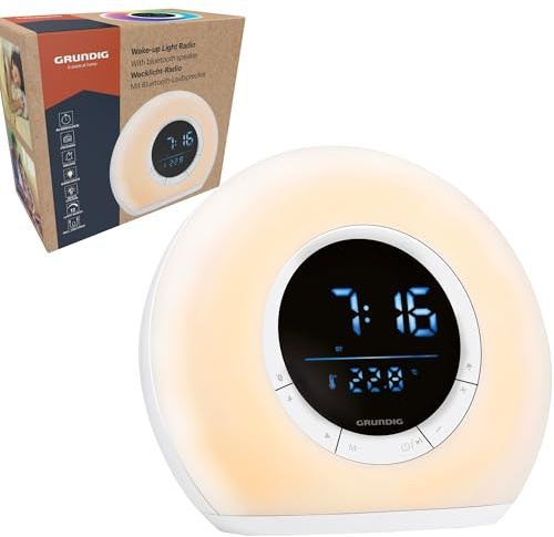 Grundig Réveil Lumineux – Réveil Connecté avec Radio et Bluetooth – Lampe avec Écran LED – Lampe de Chevet – Blanc