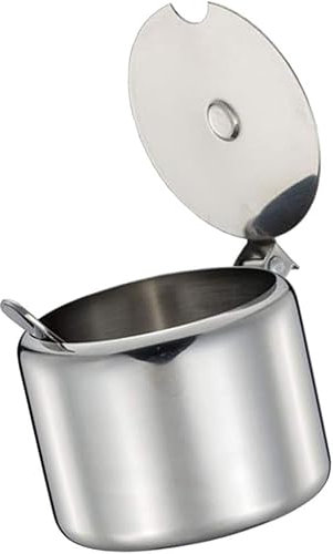 Ymhapp 1Set Stainless Steel Sugar Bowl Spice Pot Sugar Canister with Spoon - Silver, 285 ml Portable and Useful Economical easoning Jar for Home Kitchen Sugar Bowls