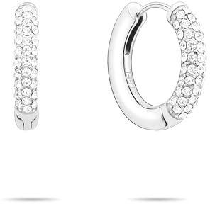 Tamaris Jewellery for women - earrings (folding hoop earrings), chain and bracelet made of stainless steel with sparkling stones, 20 mm, Stainless Steel, No Gemstone