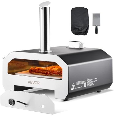 VEVOR Horno de Pizza para Exteriores 406,4 mm, de Gas Propano/Pellet, con Termómetro y Rotación Eléctrica, para Acampar en el Jardín o la Terraza con Pala de Piedra para Pizza, 857 x 593 x 697 mm