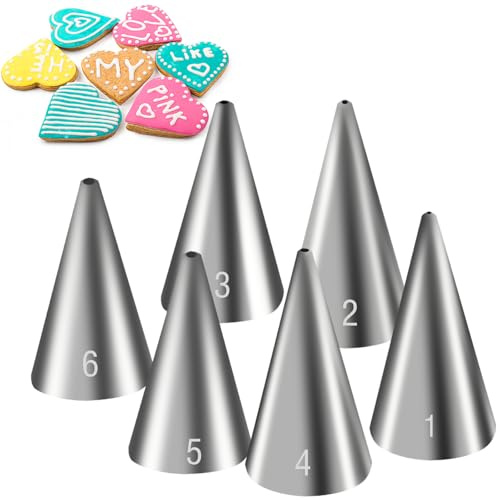 Suuker Round Piping Tips Set, Seamless Stainless Steel Icing Tips Cupcake Frosting Nozzles Small Cake Decorating Tip, Cake Writing Tool for Easy Cake Cupcake Dessert Cookies Decorating, 6 Pieces