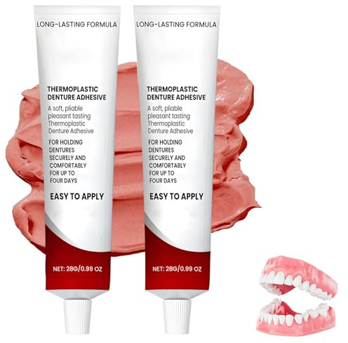 2 Pcs Denture Adhesives Waterproof False Teeth Adhesive,Extra Strong Hold up to 4 Days