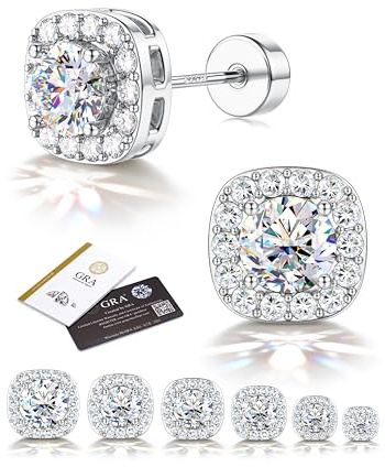 Adramata Orecchini Moissanite Donna Uomo, Orecchini Punto Luce Argento Sterling 925 Ipoallergenici Orecchino Diamante Simulato Placcato Oro Bianco 14K, Moissanite Colore D VVS1
