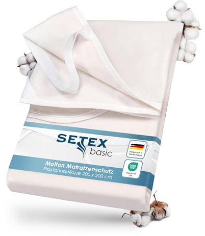 SETEX Molton Matratzenschutz, 200 x 200 cm, Eckgummis, 100% Baumwolle, Basic, Naturfarben 1607200200001001