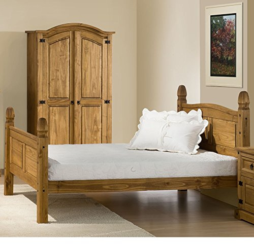 happybeds Corona High Foot End Classic Styled Antique Pine Finished Wooden Bed Frame (5ft King Size - Frame Only)