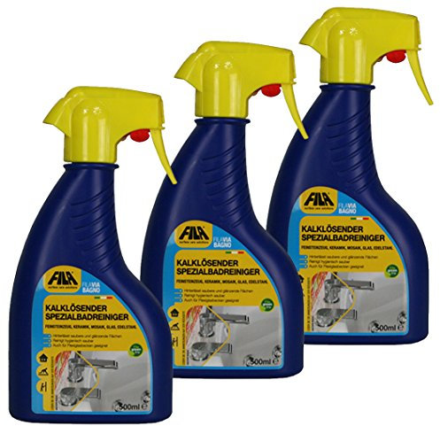 Fila 3X 500 ml VIA BAGNO Kalklösender Spezialbadreiniger für Feinsteinzeug, Keramik, Mosaik, Glas, Edelstahl - Sprühflasche