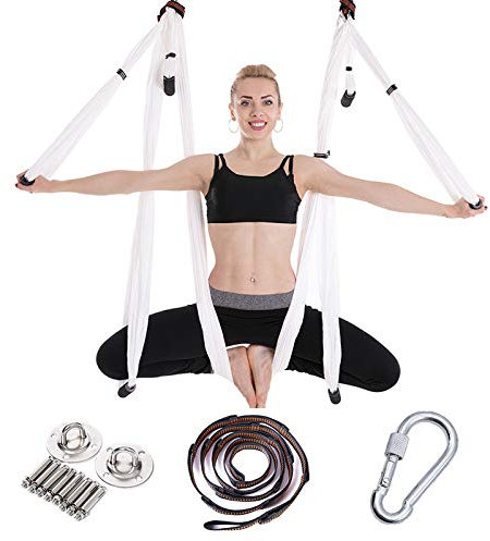 FLY FLU Aerial Yoga Hängematte， Yoga-Hängematten- / Geschirr- / Schlingen-Set Air Yoga-Schaukel-Set Anti-Schwerkraft-Decken-Yoga-Schlinge Inversions-Schaukel Für Professionelle Ausrüstung Lila,H