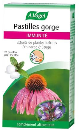 A.VOGEL - Echinaforce - Pastilles pour la Gorge - Renforce l'immunité et soulage les maux de gorge - Extrait d'échinacéa et de sauge fraîche 100% Bio - 20 pastilles goût menthe