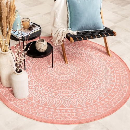 FRAAI | Home & Living Volero In- & Outdoor Teppich Rund - Summer Azteca Rosa - Wetterfest - Polypropylen - Flachgewebe - Balkon, Garten/Terrasse - Terrasse - Rug