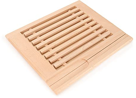 EVERYJOY Planche à découper avec grille ramasse-miettes en bois de hêtre pour pain, baguettes et petits pains, 35,5 x 28,5 x 2 cm