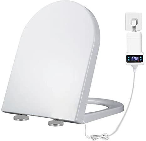 Copriwater a Chiusura Rallentata, Sedile Del Water Riscaldato Universale Rimovibile, Installazione Facile, Temperatura Regolabile 33-48 ℃, Coperchio Water in Plastica Bianca