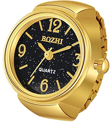 Silverora Finger Uhr Ringuhr Herren Damen analoge Quarzuhr, arabische Ziffern, Zifferblatt, elastisches Band, Bling, bunt, goldene Fingeruhr