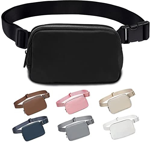 Bauchtasche Gürteltasche für Damen und Herren, Klein Stylisch Everywhere Fanny Pack mit Verstellbarem Riemen, Schwarz Lulu Umhängetasche Lemen Taschen für Outdoor Fitness Wandern und Sport