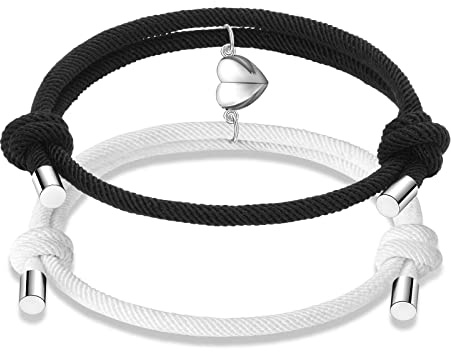 Sfoni Sterling Silver Couple Magnetic Bracelets,Black White Matching Bracelets for Couples-Relationship Bracelets Friendship Bracelet, Graduation Birthday Valentine's Day Gifts for Couples Her