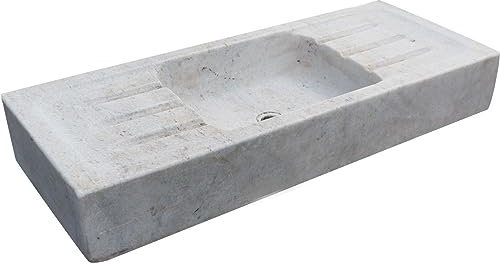 Biscottini Marble Sink 102 x Depth 41 x H15 cm, Outdoor and Indoor Sink, Stone Countertop Washbasin, Kitchen Sink
