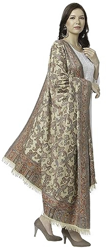 Weavers Villa Chales tejidos artesanales indios de mezcla de lana pashmina para mujer, bufanda, envolturas [tamaño grande: 40 x 80 pulgadas], Beige, [Size: 40 X 80 Inches]