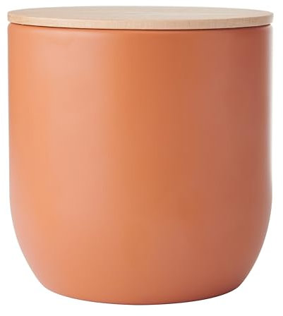 KitchenCraft Idilica Kitchen Canister with Airtight Lid, Round Storage Canister with Wooden Lid and Matt Finish for Tea, Coffee or Sugar, 12 x 12cm, Terracotta