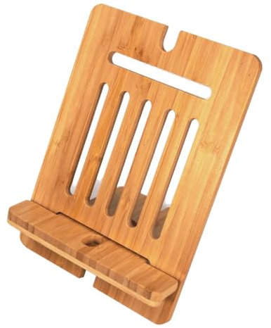 OSCO Bamboo Tablet Holder | iPad Holder | Phone Stand | Book Support | Document Mount | Adjustable Angle | Use in Portrait or Landscape | H19 x W16.5 x D15 cm |