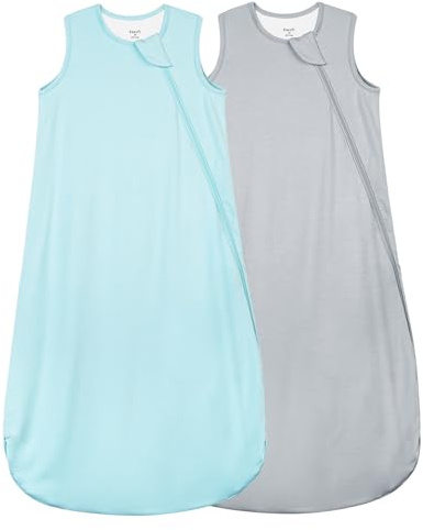 Supersoft Rayon Made from Bamboo Sleep Sack 6-12 Months 0.5 Tog Lightweight Toddler Sleep Sack Baby Wearable Blanket with 2-Way Zipper Summer Unisex Sleeping Bag for Babies (2 Pack) Blue & Gray