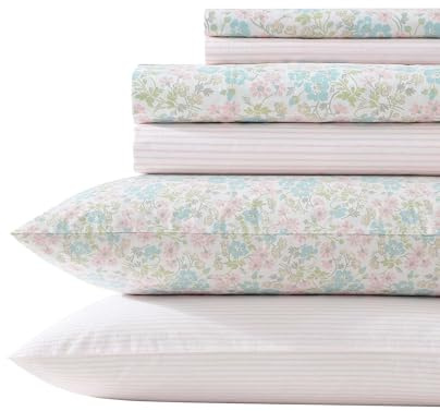 Laura Ashley - Juego de sábanas, Juego de Ropa de Cama súper Suave con Bolsillo Profundo, Incluye Fundas de Almohada a Juego, decoración Floral para el hogar (Rosa Jaynie, Queen)