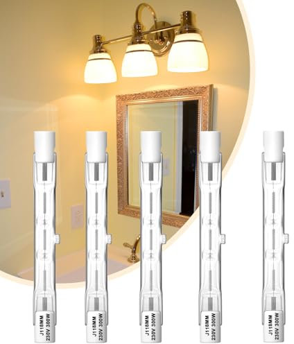 Ivyemons Halogen R7S 300W, 5 Pack Dimmable Halogen J118 R7S High Output 300W CRI100, 5500LM 2800K Warm White, Clear Glass, J Type Double Ended Base, R7S 118mm for Work Light, Landscape Light