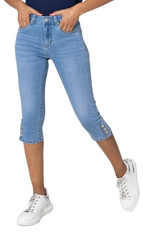 Nina Carter P516 dam Capri Slim Fit jeans HIGH midja sommar jeans, Ljusblå (P516-6), XL (Smal)