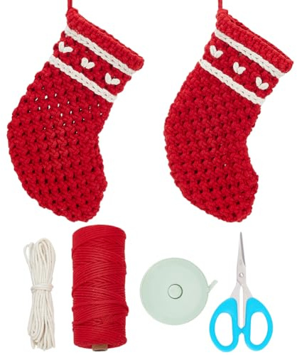 INFUNLY 2 Set DIY Christmas Stocking Macrame Kit for Beginners with Video Tutorial and Instructions Handmade Woven Christmas Stocking Kit Stocking Macrame Hanging Ornaments for Wall Hanging Home Decor