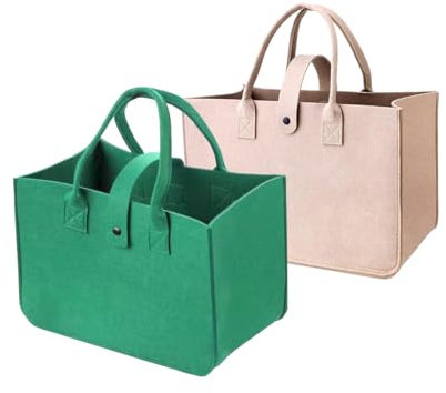 Jrhncy 2 Stück Filztaschen Shopper,30X20X18cm Universelles Klein Filztasche Einkaufstasche,Faltbar Filz Henkeltasche Tragetasche Shopping Bag zur Aufbewahrung Einkaufen,Reisen,Arbeit,Picknick