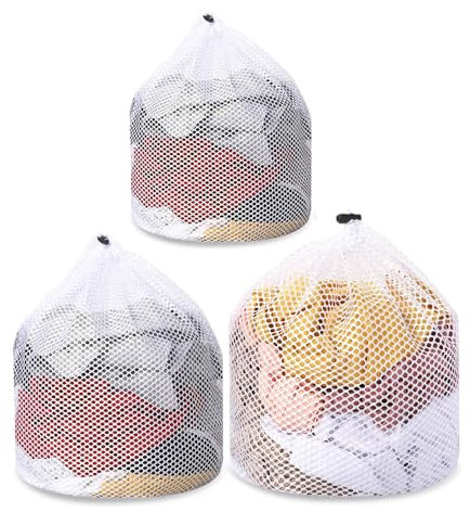 KOMUNJ 3 pezzi Retina per Lavatrice, con coulisse, riutilizzabili, lavatrice per Vestiti Delicati, Intimo,biancheria in rete per calzini