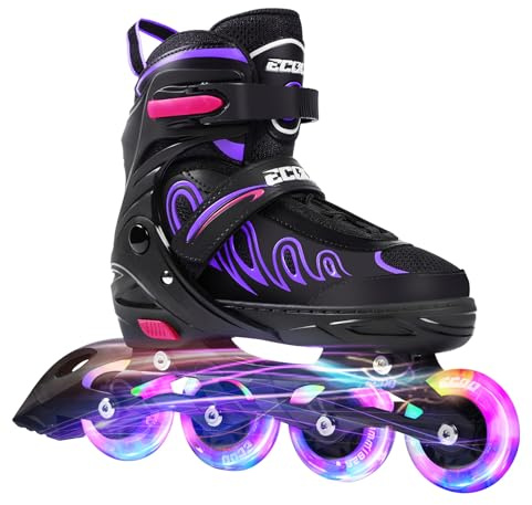 ECOO Inline Skates for Girls and Boys Ages 5-8 8-12 Light up Wheels, Adjustable Size Roller Skates Blades Kids Adult Women Outdoor