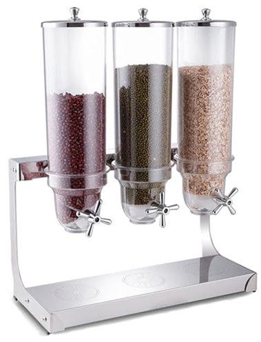 10.5L Triple Dispensador De Alimentos, Acero Inoxidable Encimera Dispensador De Cereales Organizador De Aperitivos Contenedores De Cereales Para Avena Frutos Secos Granola Caramelos