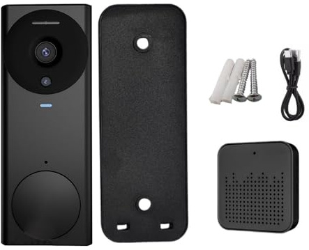 Smart HD-videodörrklocka med klockspel, WiFi dörrklocka ringer batteridriven, HD, 2-vägs ljud