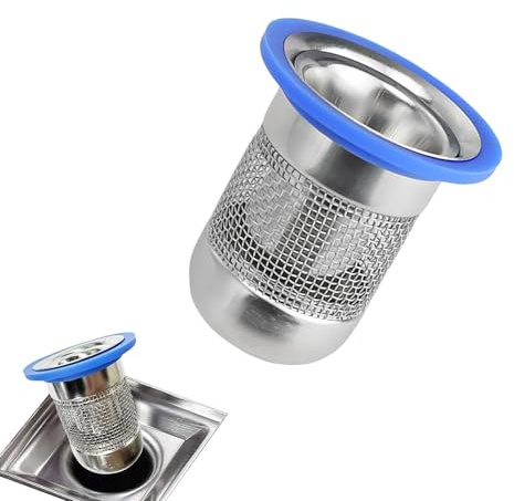 HASLED Filtro Anti-Olor para Ducha - Acero Inoxidable 304 - Rejilla Extraíble Anti-Pelos - Compatible con Desagües 39-50mm - para Baño y Cocina (Plata/Azul)