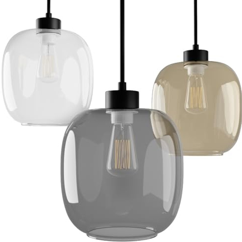 Liadomo Pendelleuchte Magellan – 3-flammiges Cluster – für runde Esstische – bunte Glasschirme – Honig/Braun/Transparent – skandinavisch – 3x E27 (Honig)