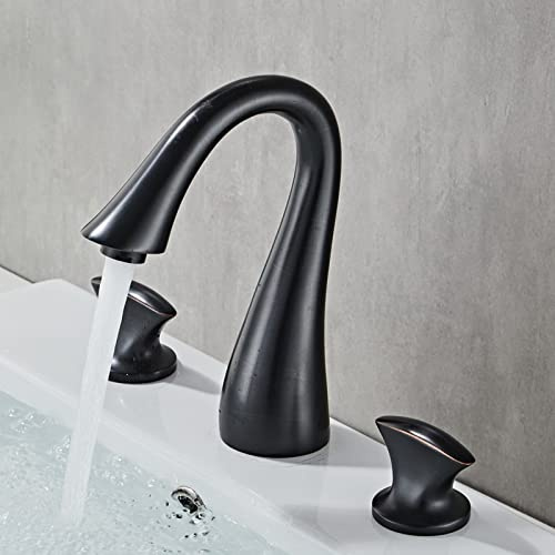 Grifo de baño de cobre cepillado con doble mango y tres agujeros, agua fría y caliente, diseño creativo para lavabo de tocador, elegante y duradero
