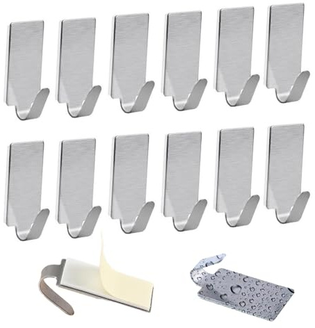 Lxtness 12 Pièces Crochet Adhesif Mural, Crochets Adhesifs pour Cuisine Salle de Bain, Crochet Adhesif Serviette Sans Perçage Acier Inoxydable 201