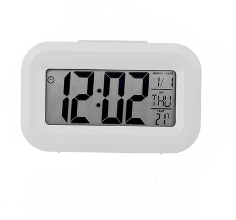 Eawfgtuw Reloj despertador digital con pantalla LED grande, pantalla de fecha y temperatura, luz nocturna y función de repetición, formato de 12/24 horas, funciona con pilas (blanco)