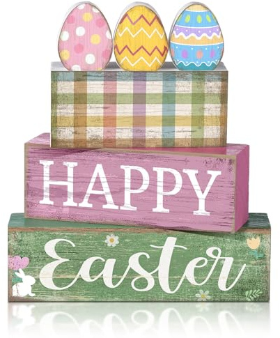 Lineshading 4 Pcs Easter Wooden Block Signs, Farmhouse Tiered Tray Decor