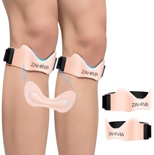 ZAHRVIA Patella-sena knärem 2-pack, Justerbar Knäbandage för Knäsmärta - Idrott, Löpning, Fitness & Fotboll (Rosa)