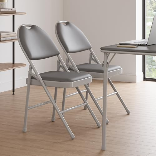 RBFGYIOP Klappstuhl 2er-Set, Mit PU-Leder Gepolstert Für Sitz Und Rücken, Stapelbarer Metall-Klappsessel Bis 160 kg, Gartenstuhl & Gästestuhl Für Veranstaltung Wohnzimmer Büro Esszimmer Balkon, Grau