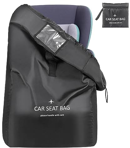 YSSHUI Borsa da viaggio per seggiolino auto - Borsa da viaggio Gate Check per viaggi aerei, nylon, misura universale, adatta alla maggior parte dei seggiolini auto, tracolla inclusa (nero)