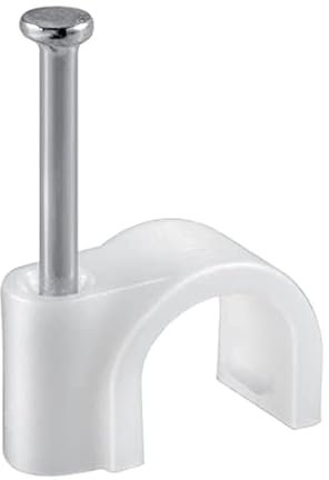 100x Kabelschelle | 14 mm | Nagelschelle Kabelklemme Kabelhalter Haftclips mit eingestecktem Nagel | Höhe: 16,4 mm | Weiß | 100 Stück