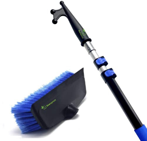 EVERSPROUT 5-to-12 Foot Boat Hook & Scrub Brush Kit (15-20 Foot Reach) | Soft-Bristle Deck Brush with Built-In Bumper Prevents Scratching | Durable Lightweight 3-Stage Extension Pole | Floating Design