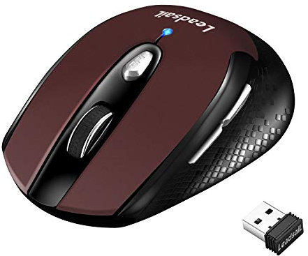 LeadsaiL Leise Kabellose Maus 2,4 GHz 1600 DPI Optical Tracking, 6 Tasten Optische Computermaus, PC Maus mit USB Nano Empfänger, Kompatibel mit PC, Mac, Laptop - Rot