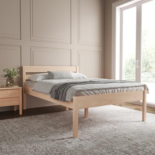 Hansales Seniorenbett 140x200 cm Anu aus Massivholz FSC® Birkenholz ohne Rollrost - über 350 kg - Holzbett 55 cm mit Kopfteil, Vollhozlbett, Komfortbett, extra hoch